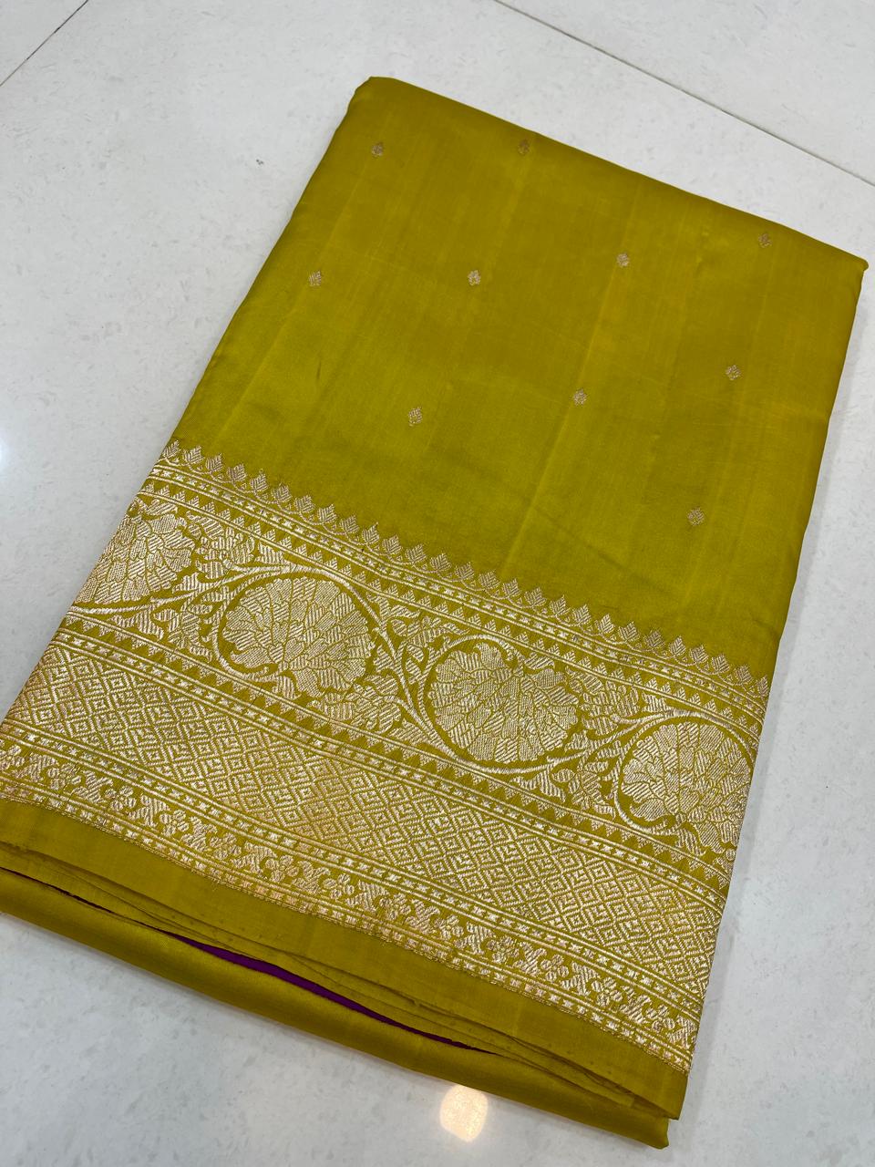 Yellow Raw Mango Silk Handloom Banarasi Saree